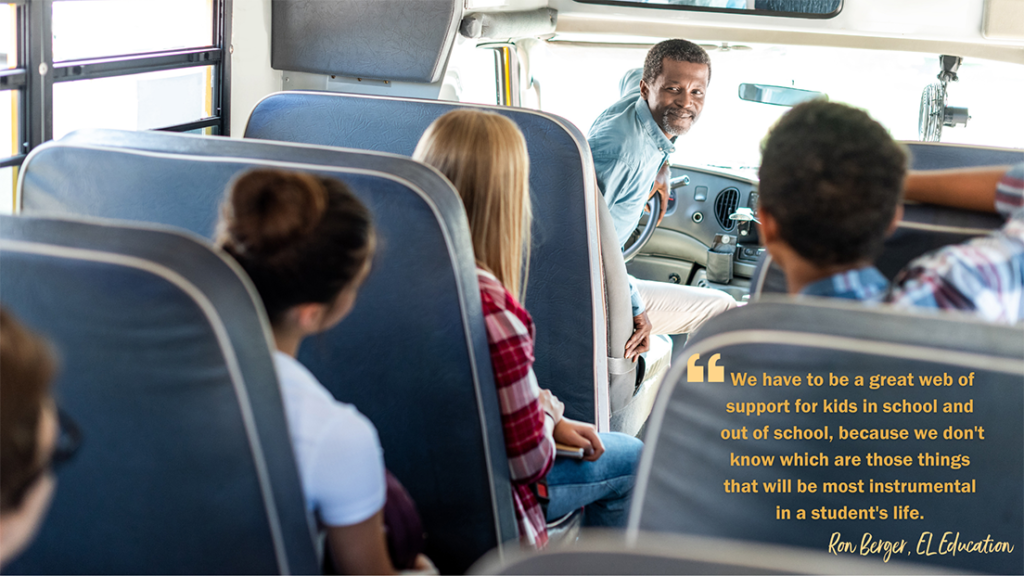 Students & Driver On A Bus with a Quote