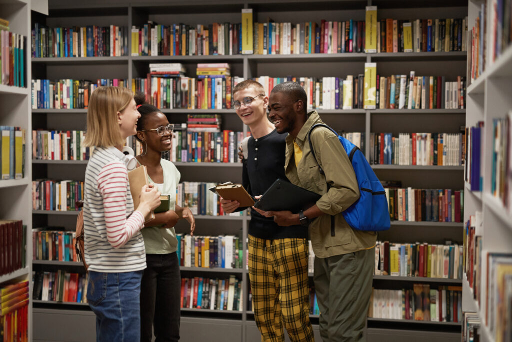 Teens in a library